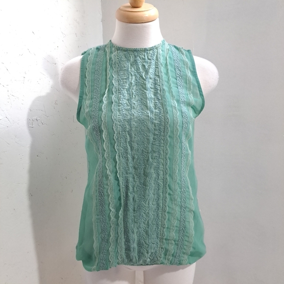 Temperance | Mint green sheer lace sleevless womens blouse - Picture 2 of 10